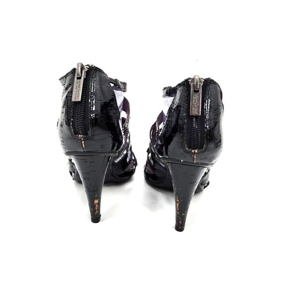 Kenneth Cole Reaction Black Patent Cage Slide In Open Toe Zip Up Heels Size 7.5 - Picture 4 of 5